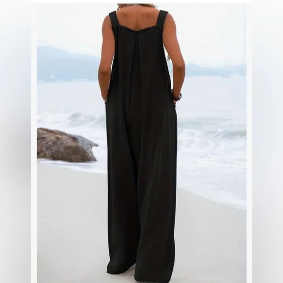 Amazon Black Wide-Leg Jumpsuit with Cross-Back Straps - Picture 2 of 6